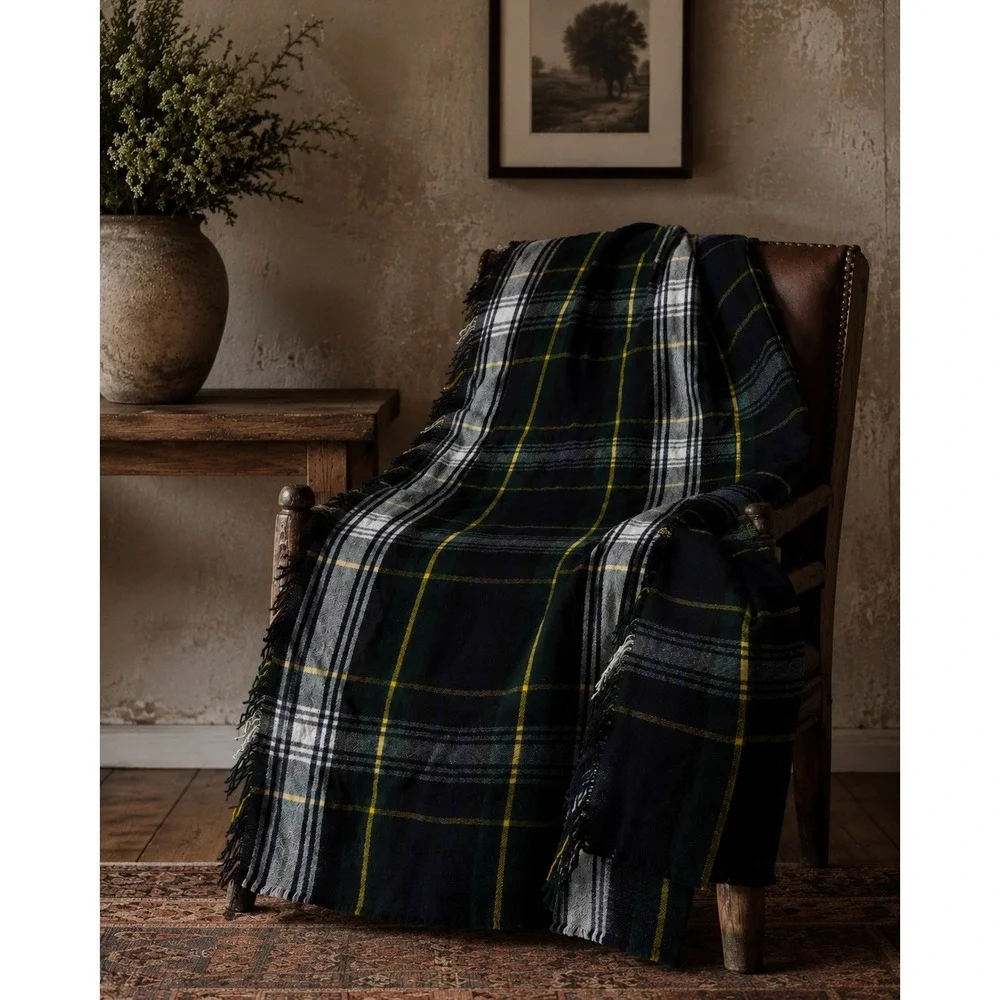 Moffat Scotland Cashmere Wool Tartan Plaid Throw Blanket Fringed Heritage Cozy
